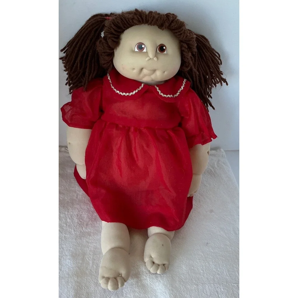 Vintage 1984 Doll Brown Yarn‎ Hair Red Dress 18in Retro Toy